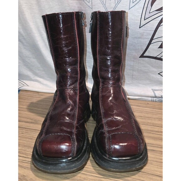 DR MARTENS 9788 4UK 6US Vintage Y2K Brick Red Patent Zip Moto Logo Boots England - Picture 2 of 16